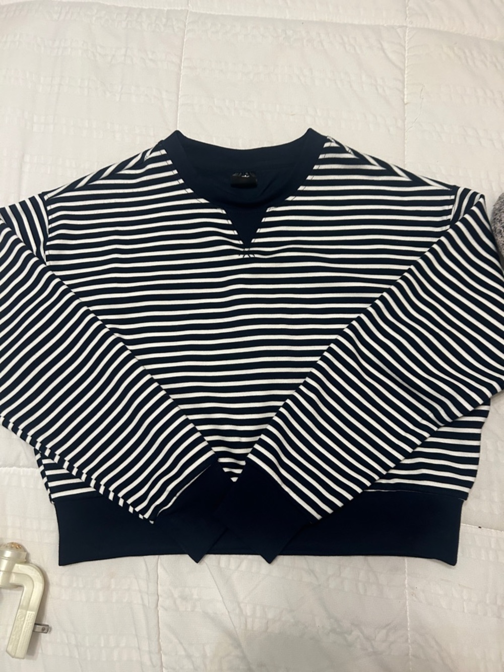 Striped Navy and White Danskin Crewneck Sweatshirt